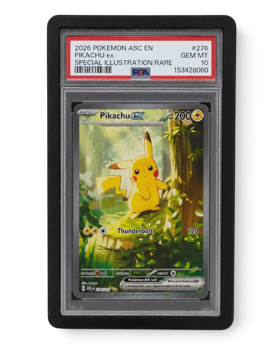 VaultifyUK Shield black TPU bumper protecting a PSA graded Pikachu Pokemon card slab