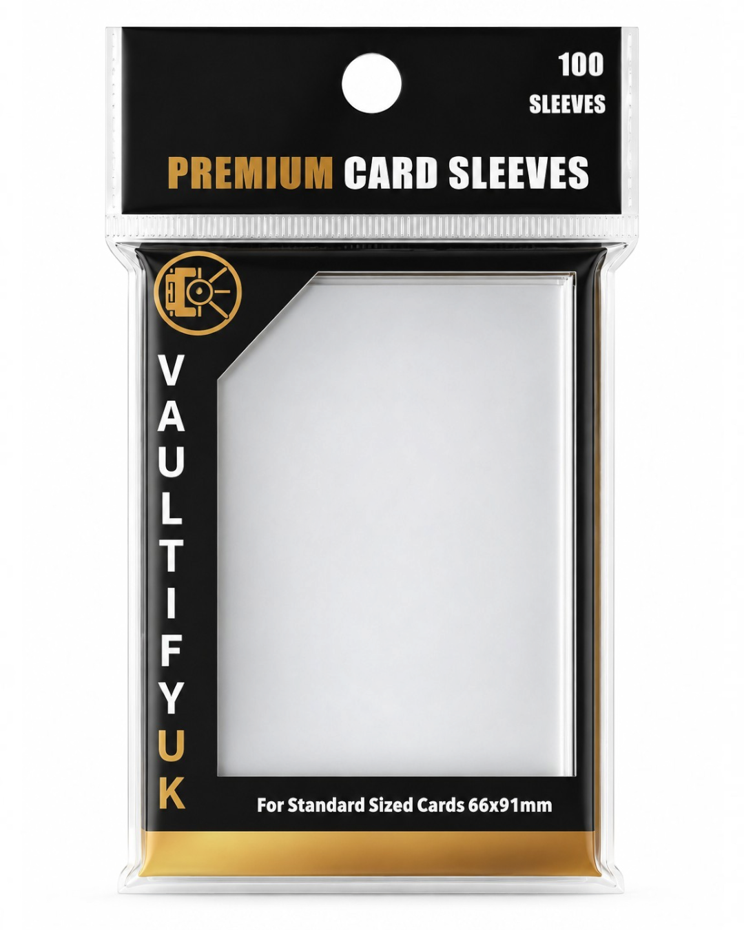 VaultifyUK Shield premium clear card sleeves in a 100-pack for standard 66x91mm trading cards