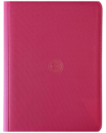 VaultifyUK Shield 9-pocket trading card binder in vibrant pink with a durable, sleek finish and embossed logo.