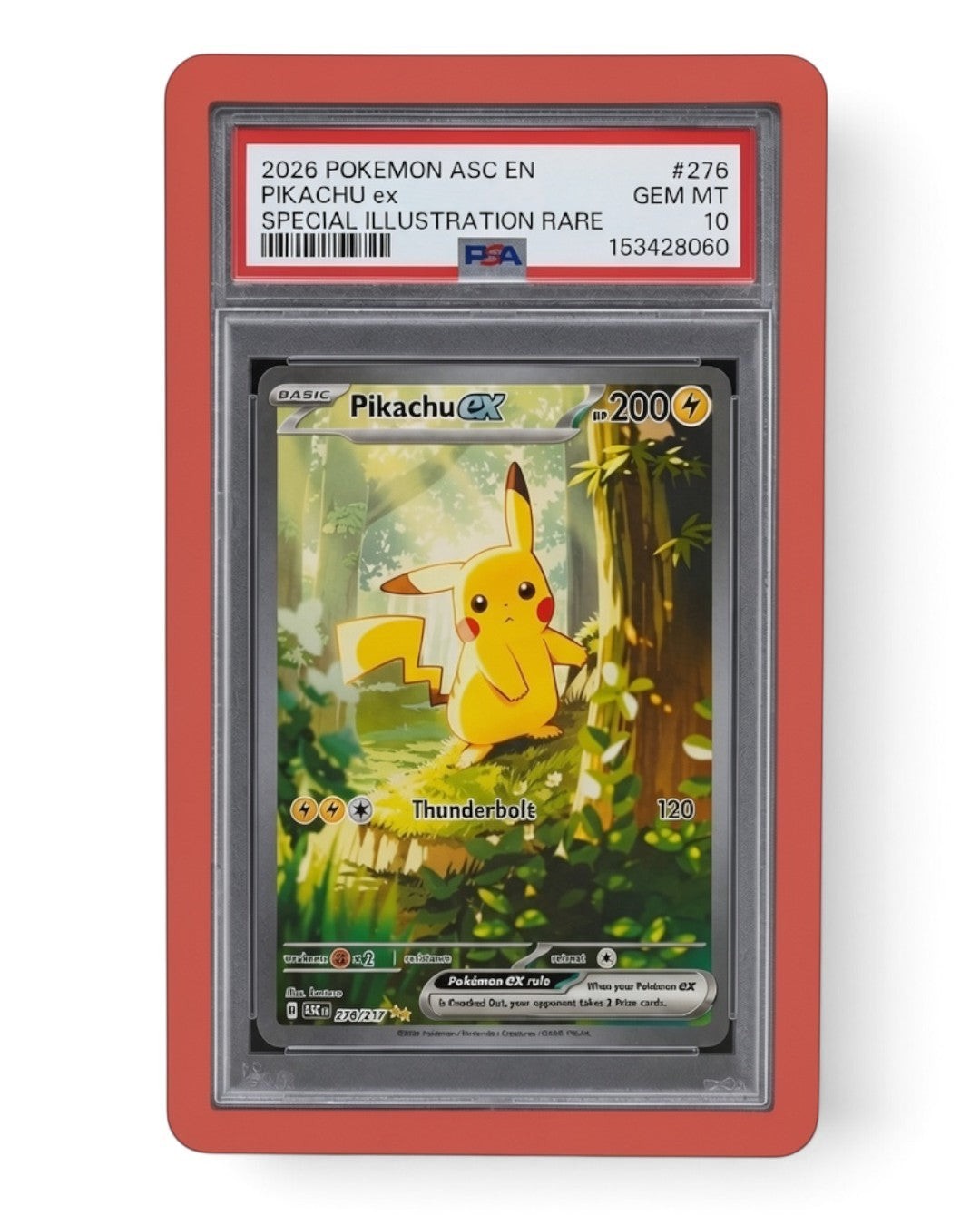 VaultifyUK Shield red TPU bumper protecting a PSA graded Pikachu Pokemon card slab