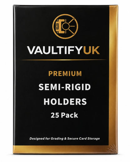 VaultifyUK Shield premium semi-rigid card holders in a 25 pack for grading and secure trading card storage