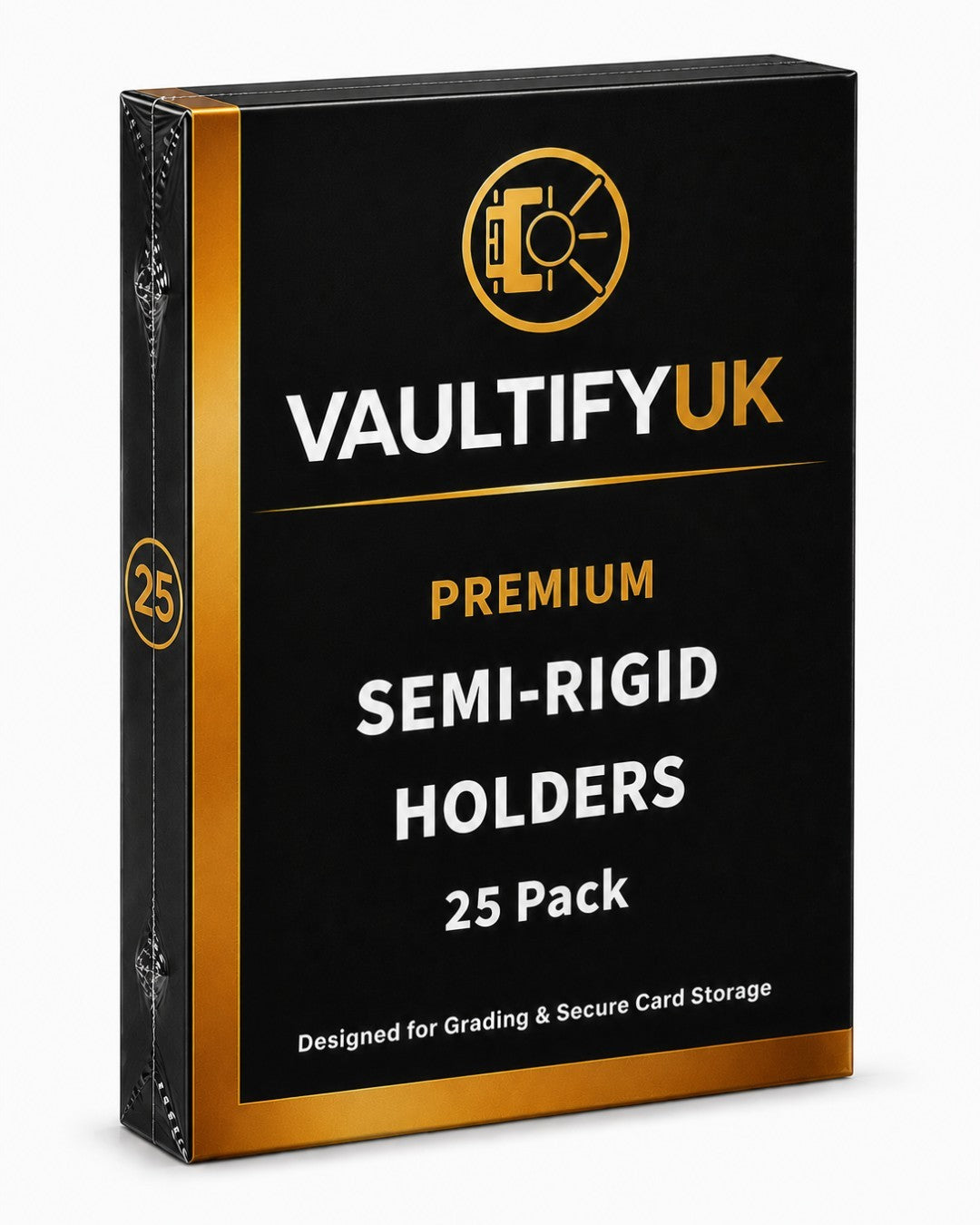VaultifyUK Shield premium semi-rigid card holder 25 pack box for trading card grading and secure storage