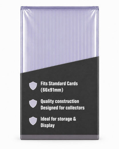 VaultifyUK Shield standard 35PT toploaders in clear rigid plastic packaging for trading card storage and protection