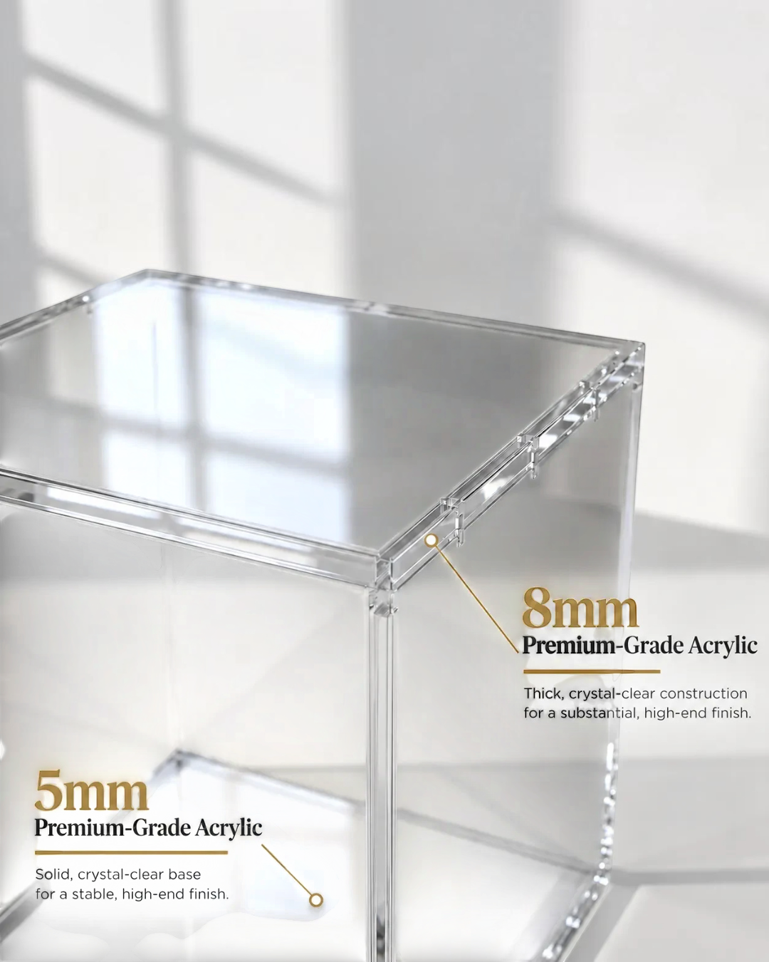 VaultifyUK Showcase clear acrylic display case for collector figures with thick 8mm and 5mm premium panels