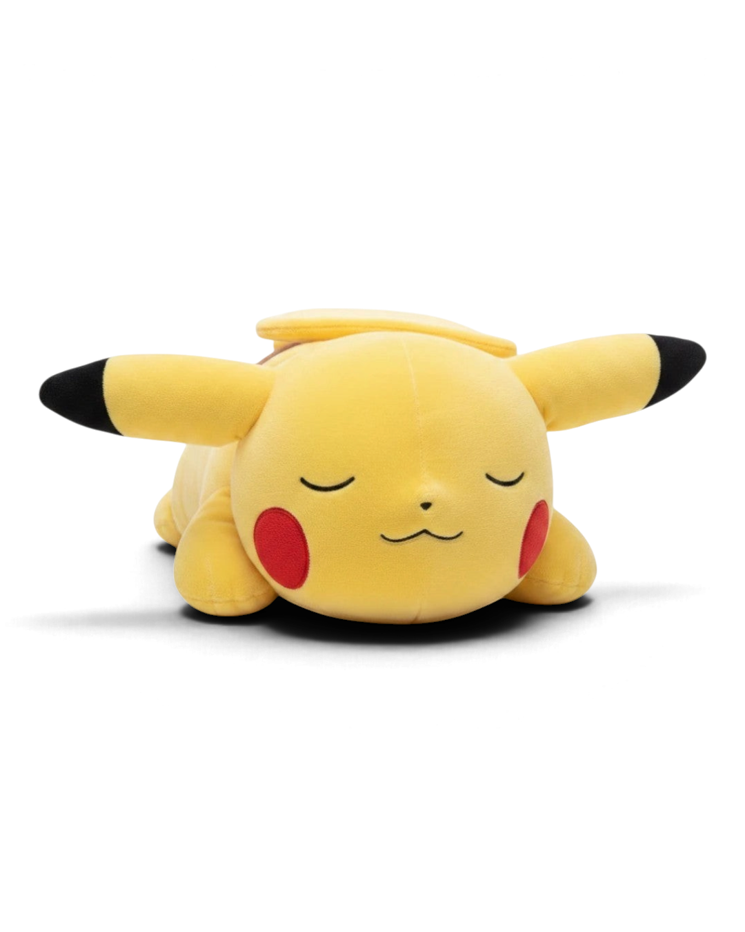 VaultifyUK 18-inch Sleeping Pikachu plush toy with soft yellow fabric, embroidered facial details, and red cheeks.