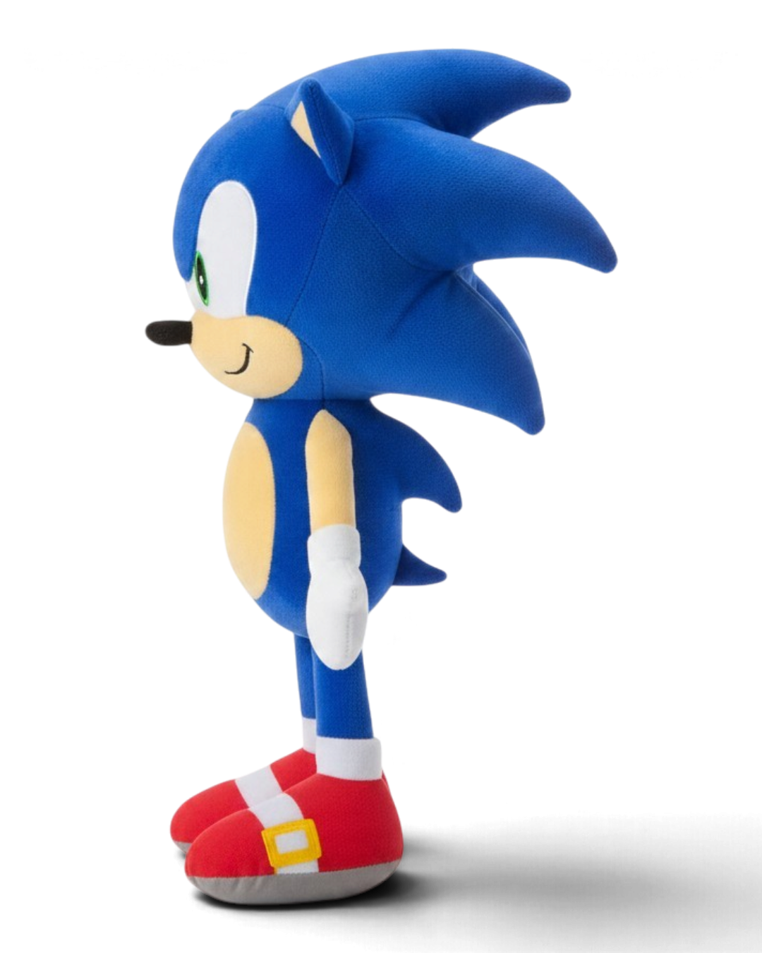VaultifyUK 45cm Sonic the Hedgehog plush toy featuring iconic blue fur, white gloves, and red shoes in side profile.