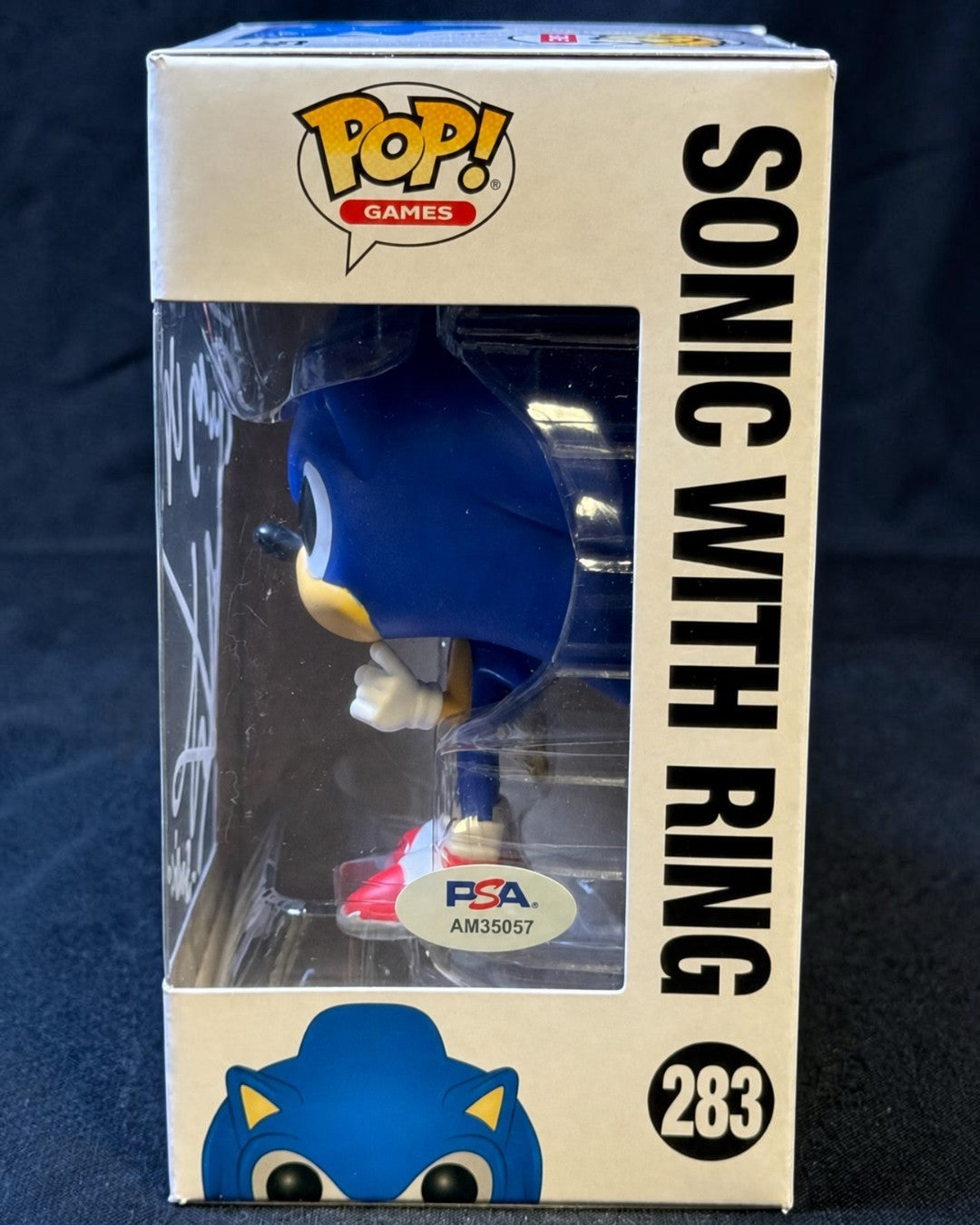 VaultifyUK Sonic the Hedgehog #283 Funko Pop signed by Roger Craig Smith with PSA authentication sticker on window