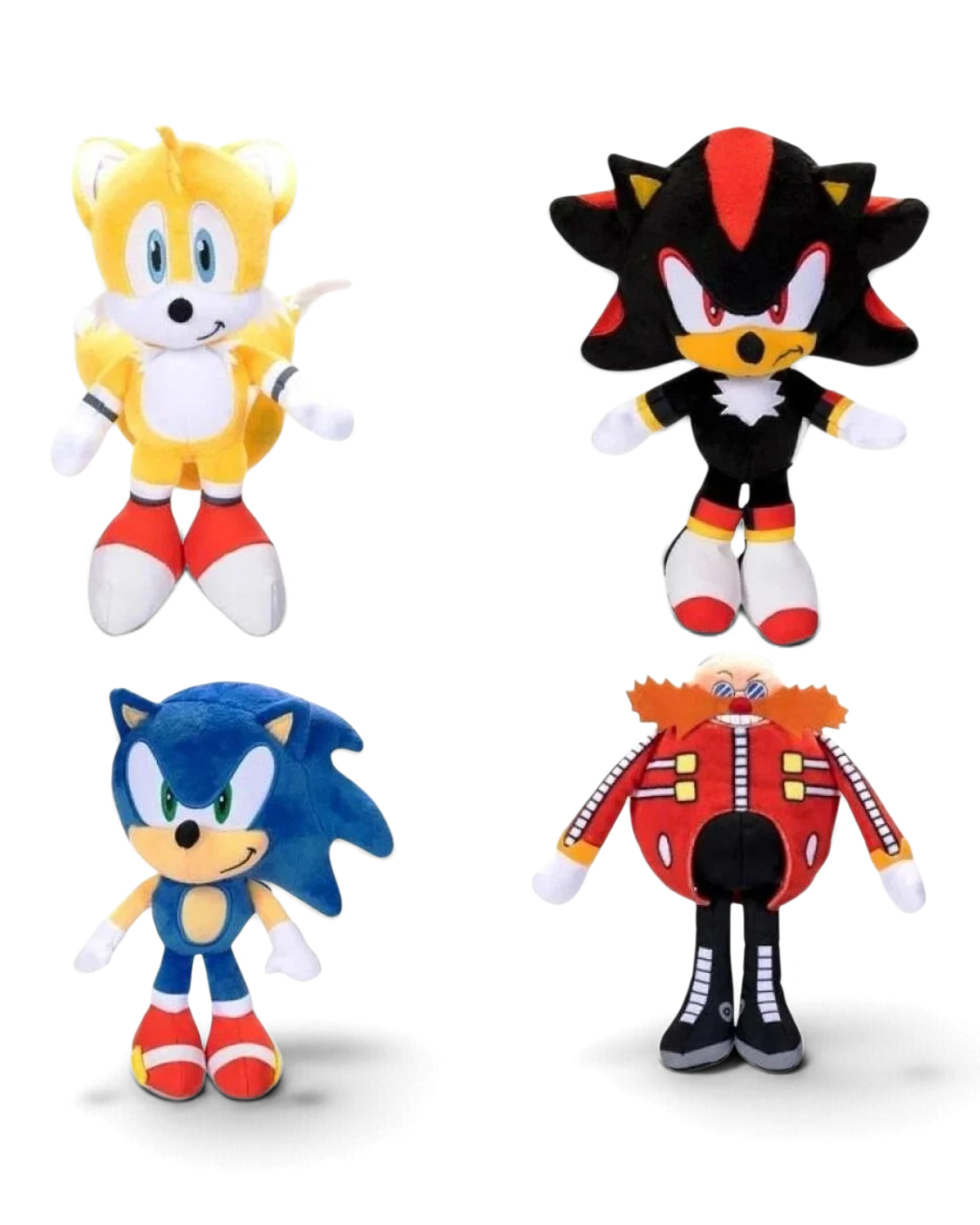VaultifyUK set of four Sonic the Hedgehog plush toys including Sonic, Tails, Shadow, and Dr. Eggman