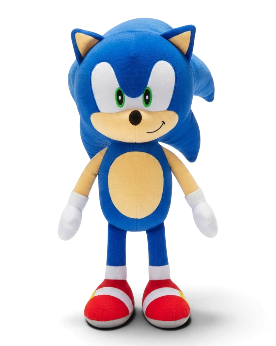 VaultifyUK 45cm Sonic the Hedgehog plush toy with iconic blue fur, white gloves, and red shoes on a white background.