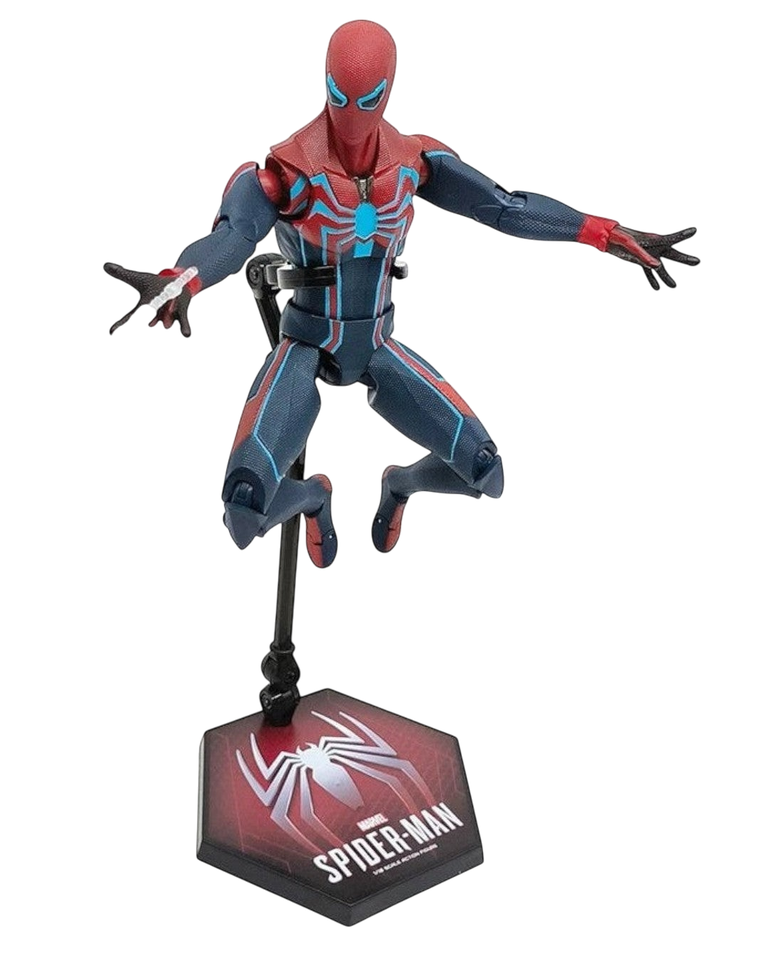 VaultifyUK ZD Toys Marvel Spider-Man Velocity Suit 1/10 scale action figure with display stand and web accessories.