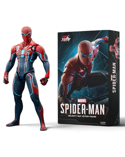 VaultifyUK ZD Toys Spider-Man Velocity Suit 1/10 scale action figure with detailed red and blue suit and packaging.