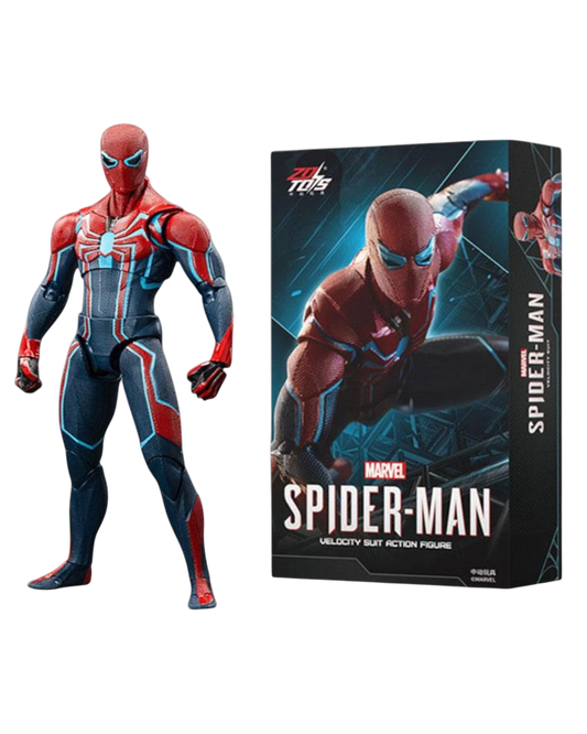 VaultifyUK ZD Toys Spider-Man Velocity Suit 1/10 scale action figure with detailed red and blue suit and packaging.