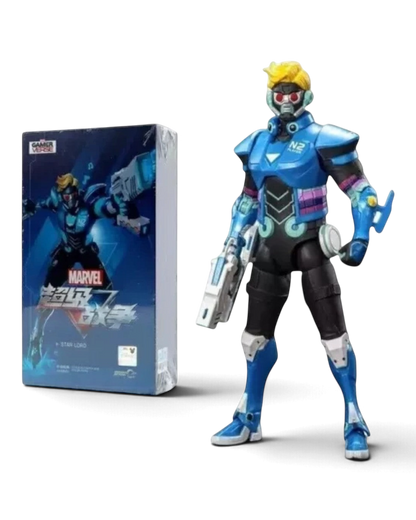 VaultifyUK ZD Toys Marvel Super War Star-Lord 1/10 scale action figure in blue futuristic armor with blaster and box.
