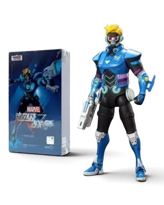 VaultifyUK ZD Toys Marvel Super War Star-Lord 1/10 scale action figure in blue futuristic armor with blaster and box.