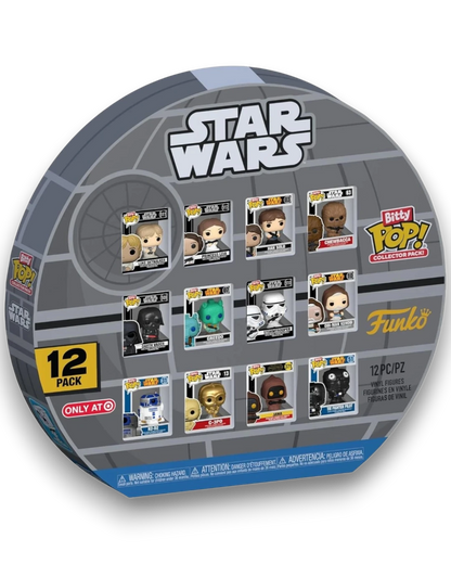VaultifyUK Star Wars Funko Bitty Pop 12-pack featuring miniature vinyl figures in stackable display cases.