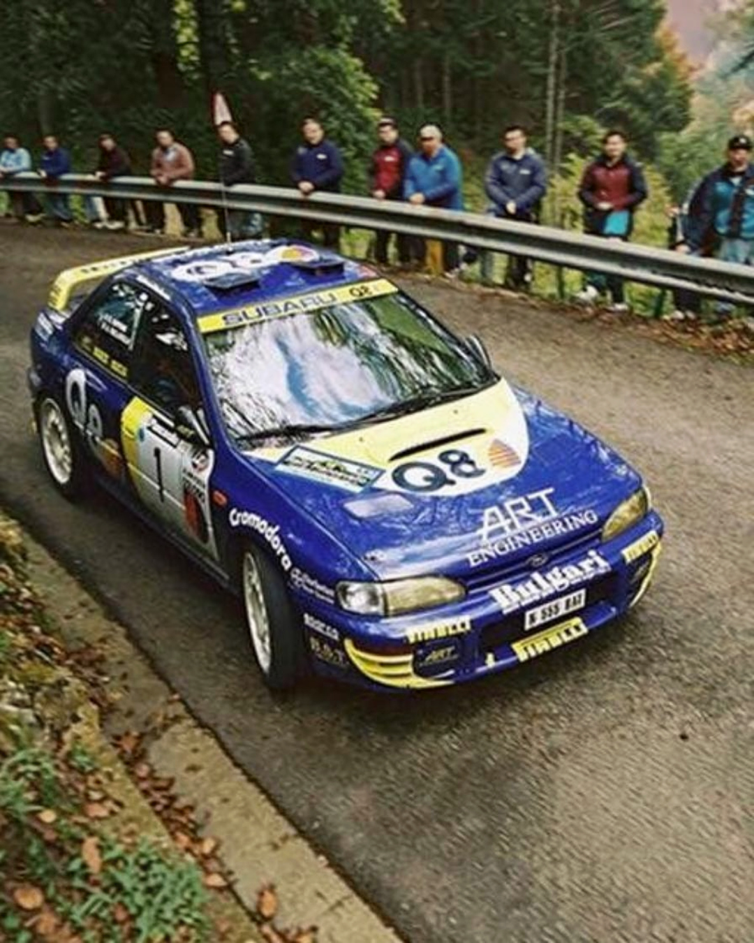 VaultifyUK 1:18 scale Subaru Impreza 555 rally car in blue Q8 livery from the 1998 Rally Piancavallo