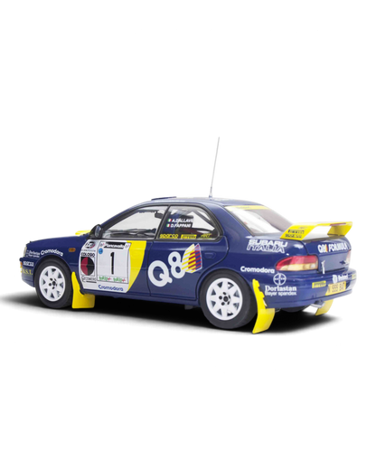 Sunstar 1:18 Subaru Impreza 555 #1 Dallavilla/Fappani, Rally Piancavallo 1998, rear three-quarter view