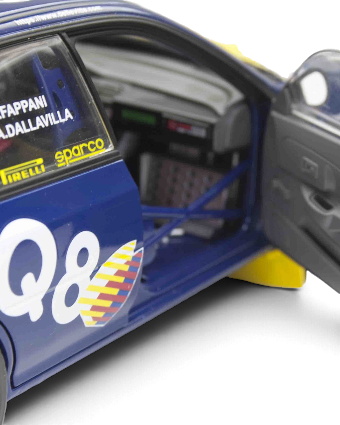 Sunstar 1:18 Subaru Impreza 555 #1 Dallavilla/Fappani with driver's door open showing the interior