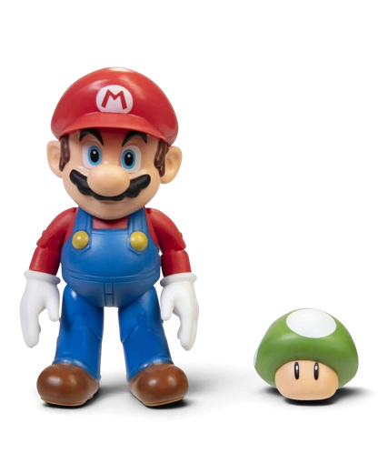 VaultifyUK 4-inch Super Mario action figure with a green 1-Up Mushroom accessory, featuring iconic character design.
