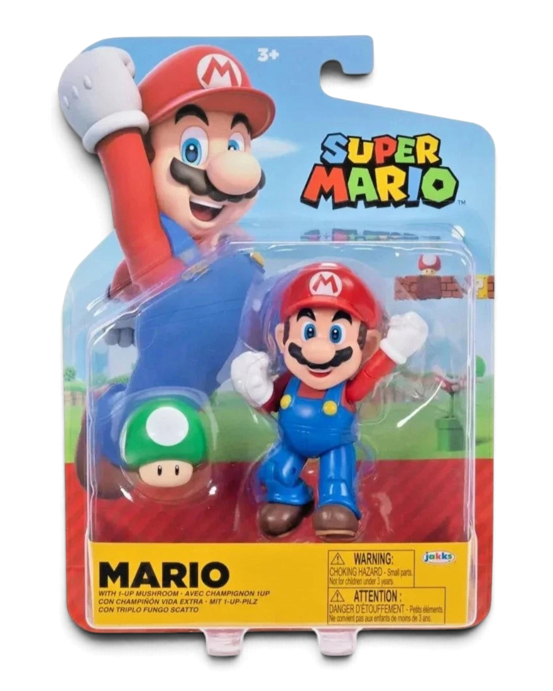 VaultifyUK Super Mario 4-inch action figure with 1-Up Mushroom accessory in original sealed retail packaging
