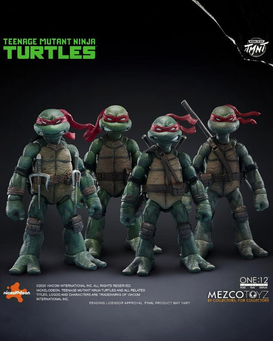 VaultifyUK Mezco One:12 Teenage Mutant Ninja Turtles comic variant figures with red masks and detailed gear.