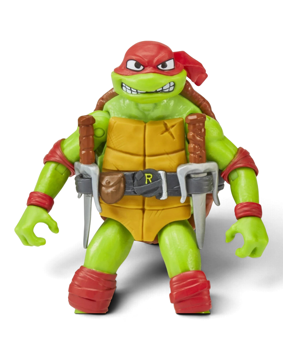 Close-up of the TMNT Mutant Mayhem Raphael action figure head and torso detail.