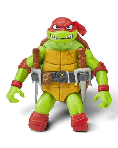 Close-up of the TMNT Mutant Mayhem Raphael action figure head and torso detail.