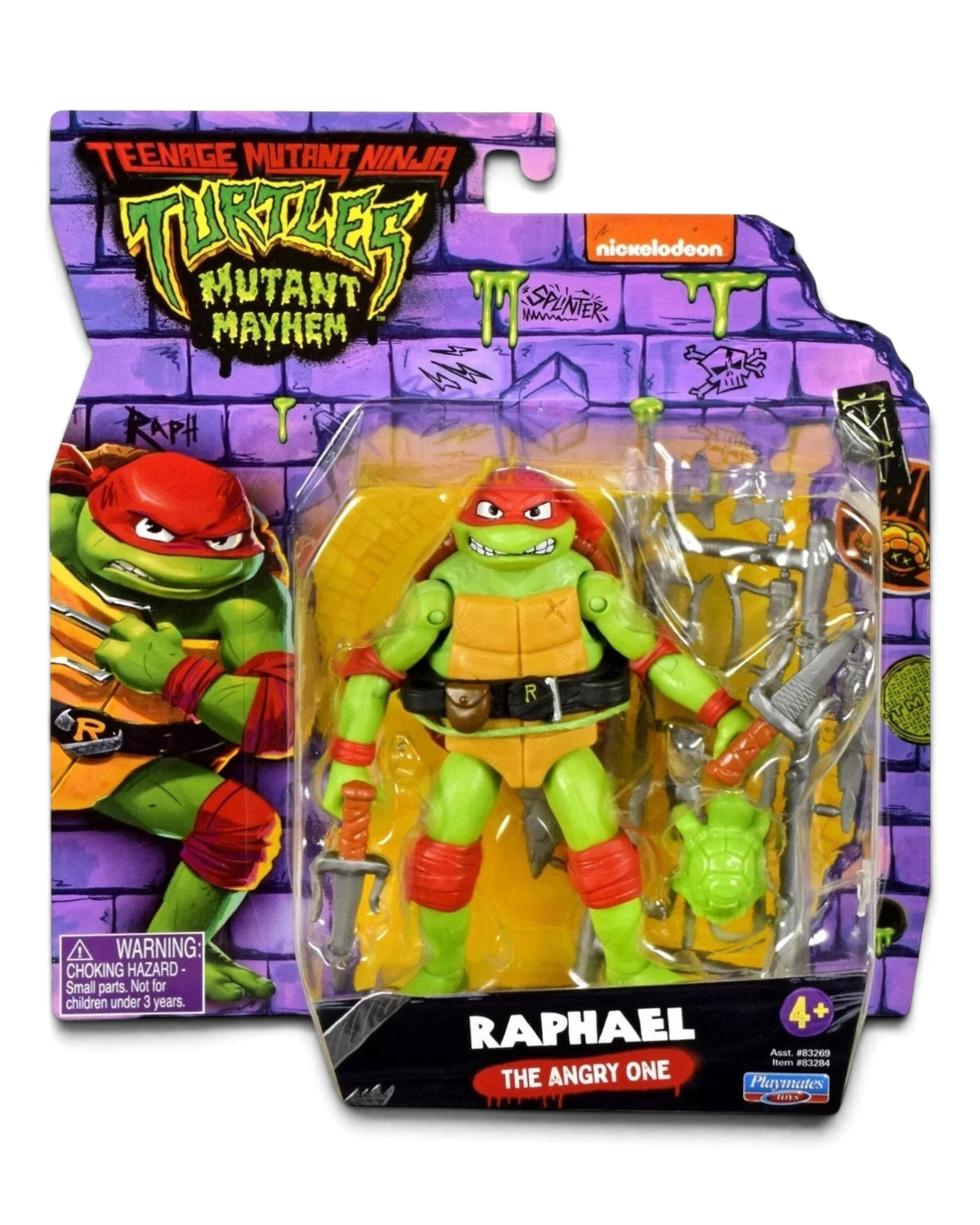 TMNT Mutant Mayhem Raphael 4.6 inch action figure by Playmates Toys, in retail packaging.