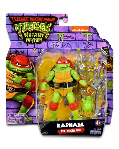 TMNT Mutant Mayhem Raphael 4.6 inch action figure by Playmates Toys, in retail packaging.