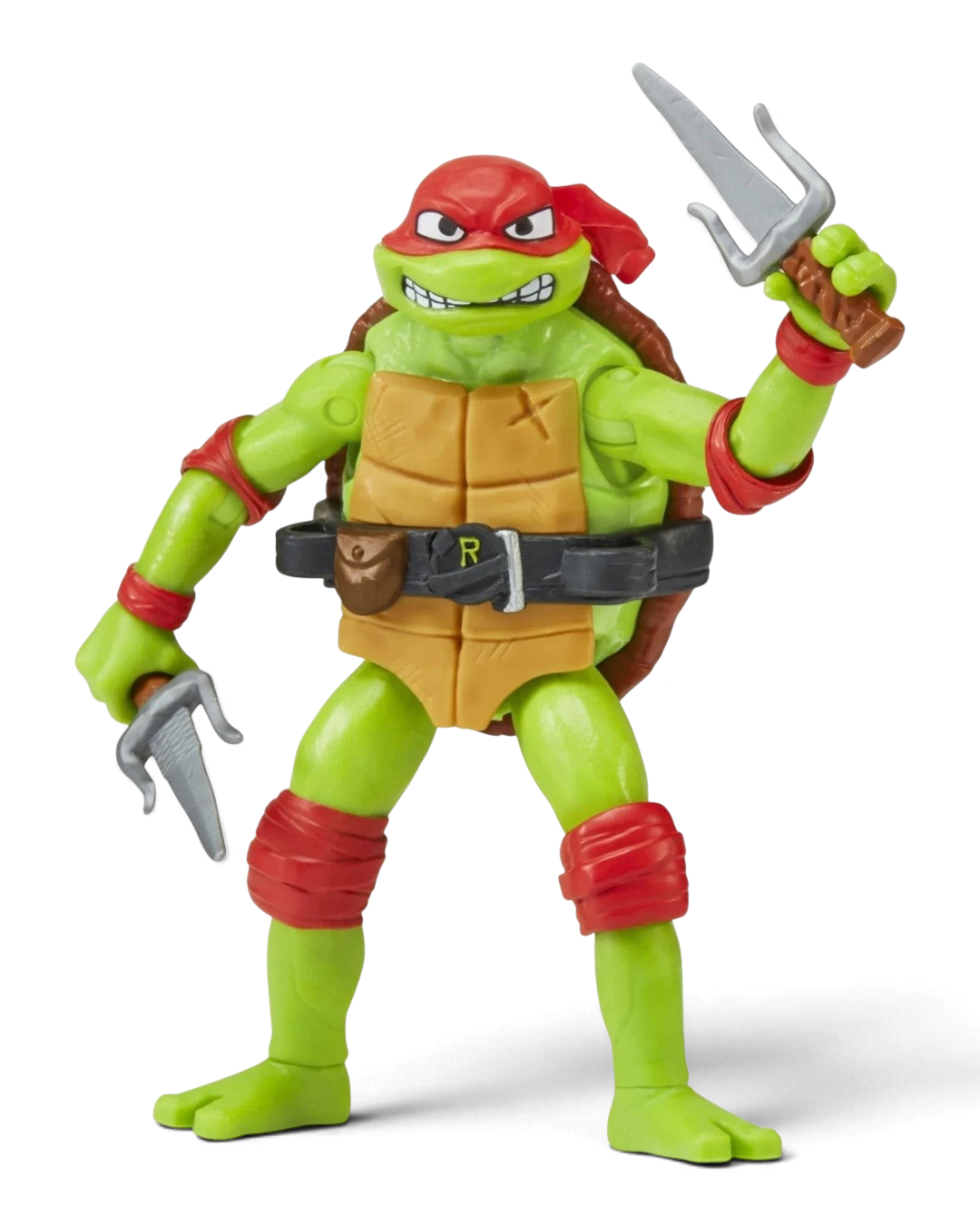 TMNT Mutant Mayhem Raphael action figure unboxed, full body with sai weapons.