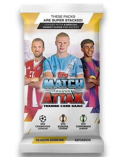 VaultifyUK sealed Topps Match Attax 2025/26 football trading card booster pack featuring star players