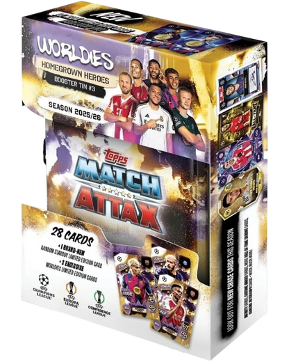 VaultifyUK Topps Match Attax 2025/26 Homegrown Heroes mini tin featuring UEFA football stars and exclusive cards