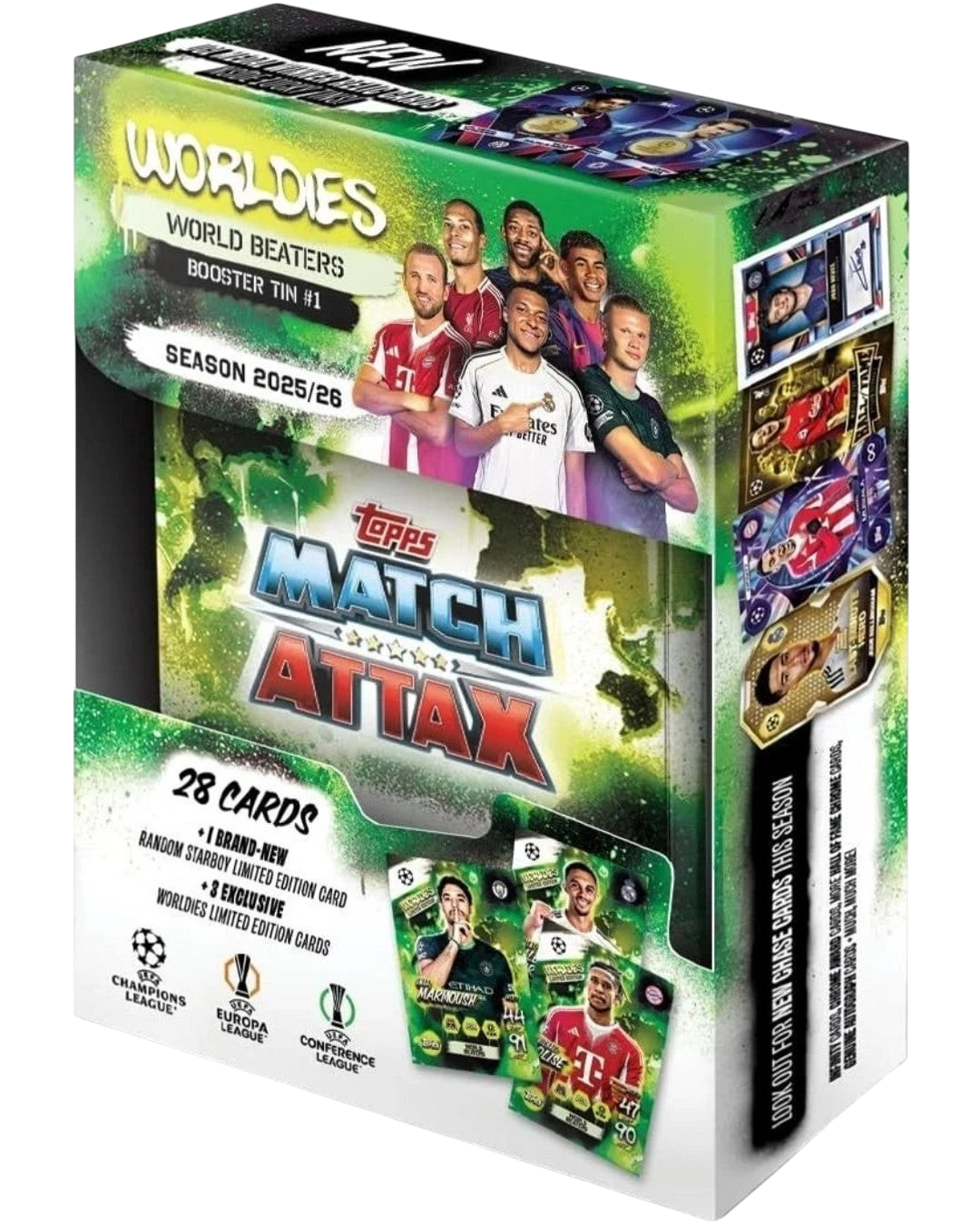VaultifyUK Topps Match Attax 2025/26 World Beaters mini tin featuring UEFA football cards and limited edition packs