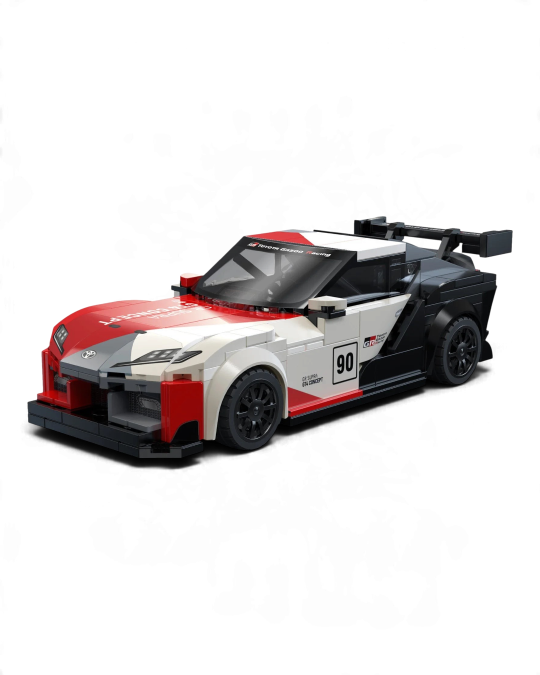 VaultifyUK CaDA Toyota GR Supra GT4 1:24 scale building set in red, white, and black with printed racing livery.