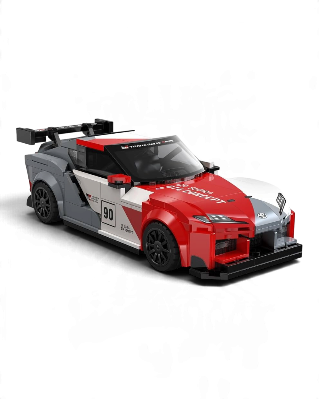 VaultifyUK CaDA Toyota GR Supra GT4 1:24 scale building set in red, white, and grey with printed racing livery.