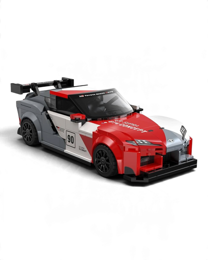VaultifyUK CaDA Toyota GR Supra GT4 1:24 scale building set in red, white, and grey with printed racing livery.