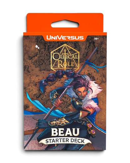 VaultifyUK UniVersus CCG Critical Role Beau starter deck box featuring artwork of the monk character with her staff.