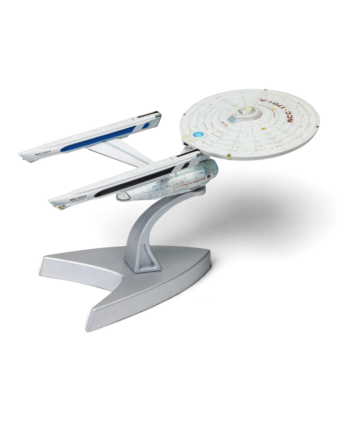 VaultifyUK Corgi die-cast U.S.S. Enterprise NCC-1701-A model from Star Trek VI on a silver display stand.