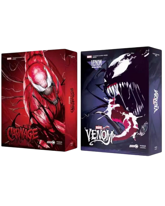 VaultifyUK ZD Toys Marvel Venom and Carnage 1/10 scale figure collector boxes with detailed character illustrations