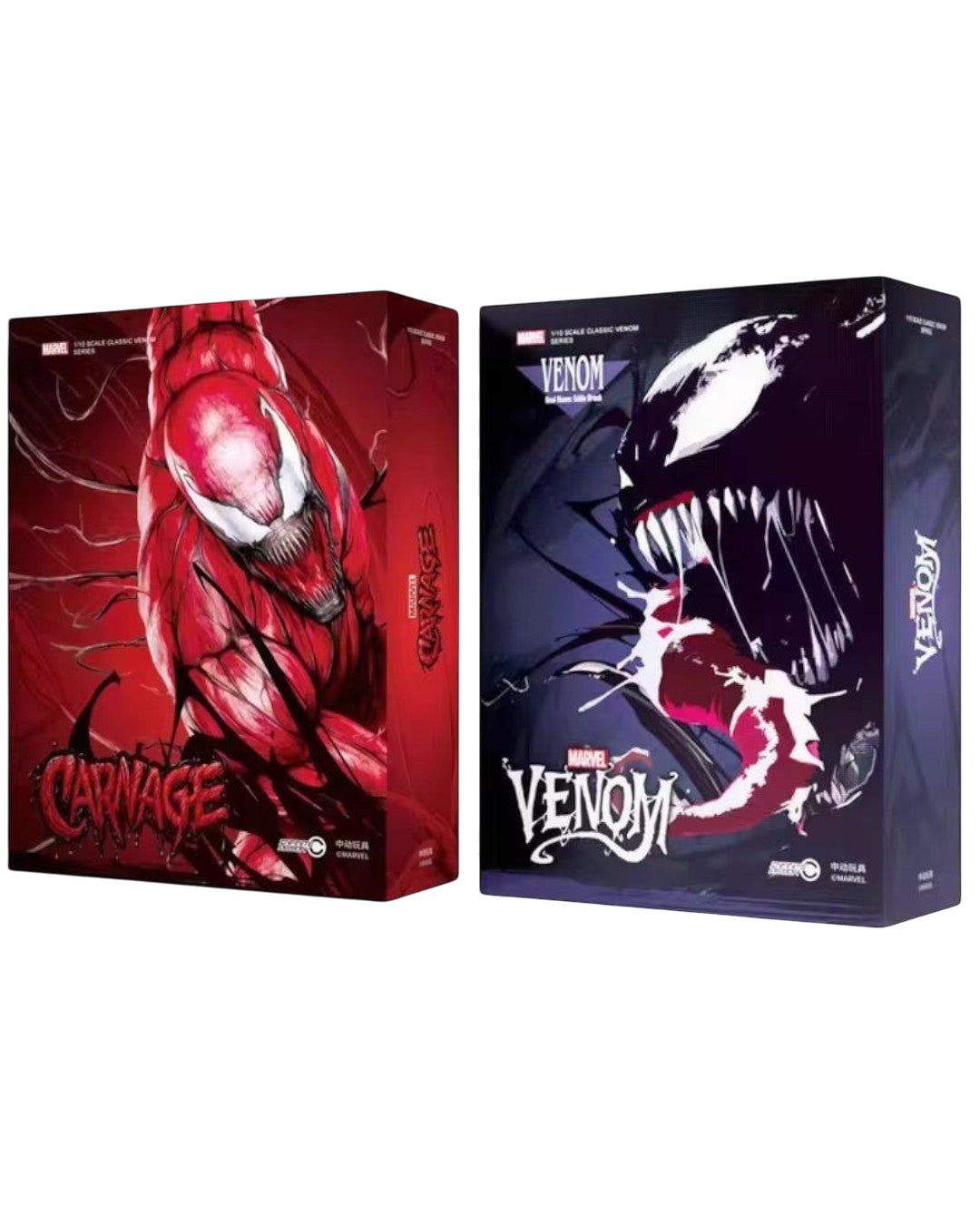 VaultifyUK ZD Toys Marvel Venom and Carnage 1/10 scale figure collector boxes with detailed character illustrations