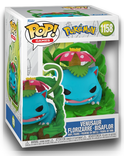 VaultifyUK Funko Pop! Premium Venusaur #1158 vinyl figure in window display box with green vines and pink flower