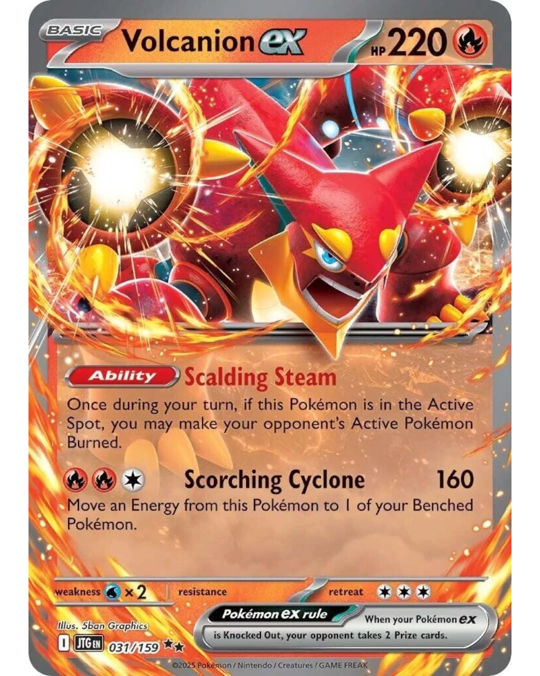VaultifyUK Volcanion ex 031/197 holo card from Obsidian Flames featuring dynamic fire artwork in near mint condition