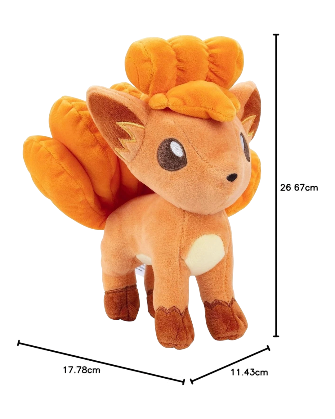 VaultifyUK 8-inch Vulpix plush toy with soft orange fabric, detailed embroidery, and iconic curly tails.
