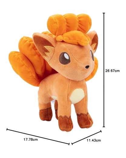 VaultifyUK 8-inch Vulpix plush toy with soft orange fabric, detailed embroidery, and iconic curly tails.