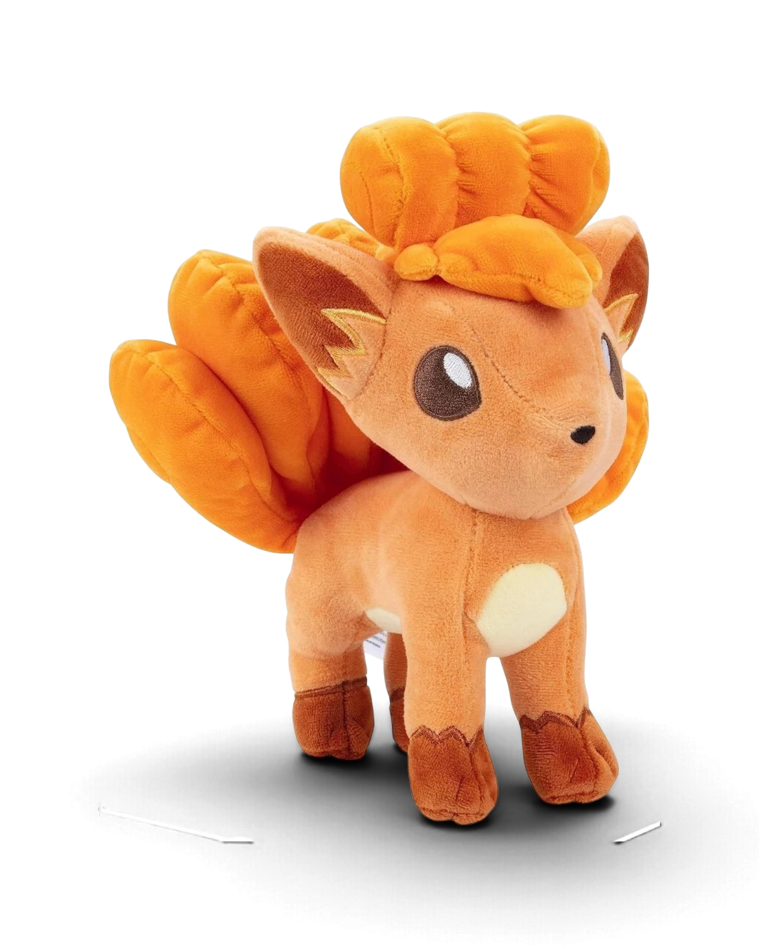 VaultifyUK 8-inch Vulpix plush toy with soft orange fabric, detailed embroidery, and iconic curled tails.