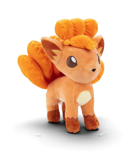 VaultifyUK 8-inch Vulpix plush toy with soft orange fabric, detailed embroidery, and iconic curled tails.