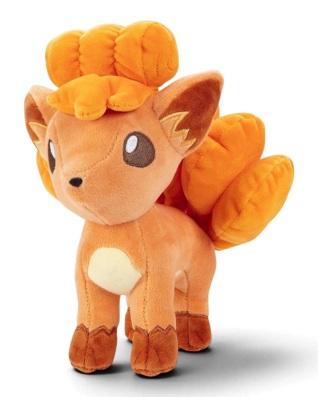 VaultifyUK 8-inch Vulpix plush toy with soft orange fabric, detailed embroidery, and iconic curled tails.