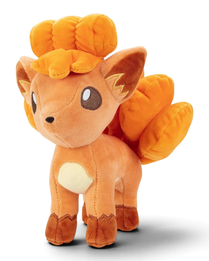 VaultifyUK 8-inch Vulpix plush toy with soft orange fabric, detailed embroidery, and iconic curled tails.