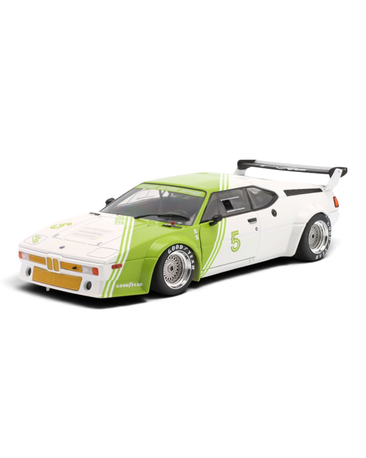 Werk83 1:18 BMW M1 (E26) Procar #5 Nelson Piquet, 1980, green and white BS Fabrications livery, front three-quarter view