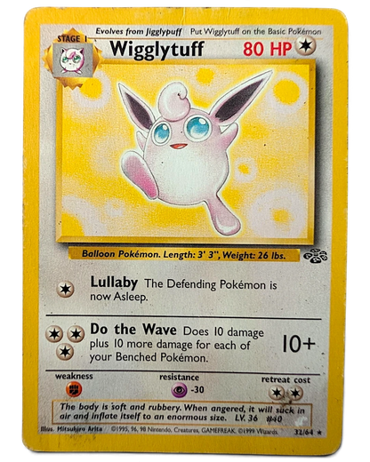 VaultifyUK 1999 Jungle set Wigglytuff 32/64 Pokémon card, front view showing classic holographic artwork